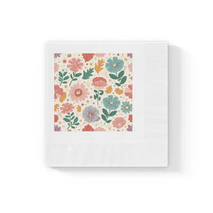 Pastel Floral Paper Napkins Coined Edge Border Party - Dipaliz - 4.8’’ x / White / 100 Pcs