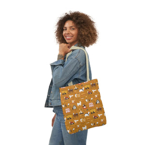 Playful Farm Animals Canvas Tote - 5-color Straps - Dipaliz - Shopping Totes