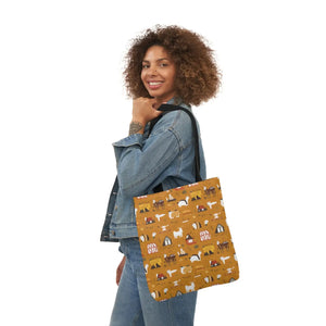 Playful Farm Animals Canvas Tote - 5-color Straps - Dipaliz - Shopping Totes