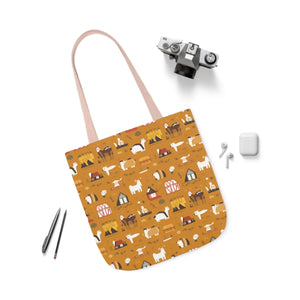 Playful Farm Animals Canvas Tote - 5-color Straps - Dipaliz - Shopping Totes
