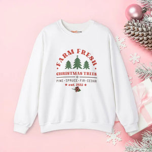 Farm Fresh Christmas Tree Sweatshirt Festive Holiday Top - Dipaliz - s / White - Sweatshirts