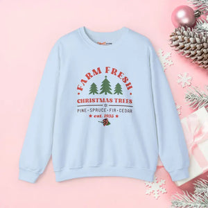Farm Fresh Christmas Tree Sweatshirt Festive Holiday Top - Dipaliz - s / Light Blue - Sweatshirts