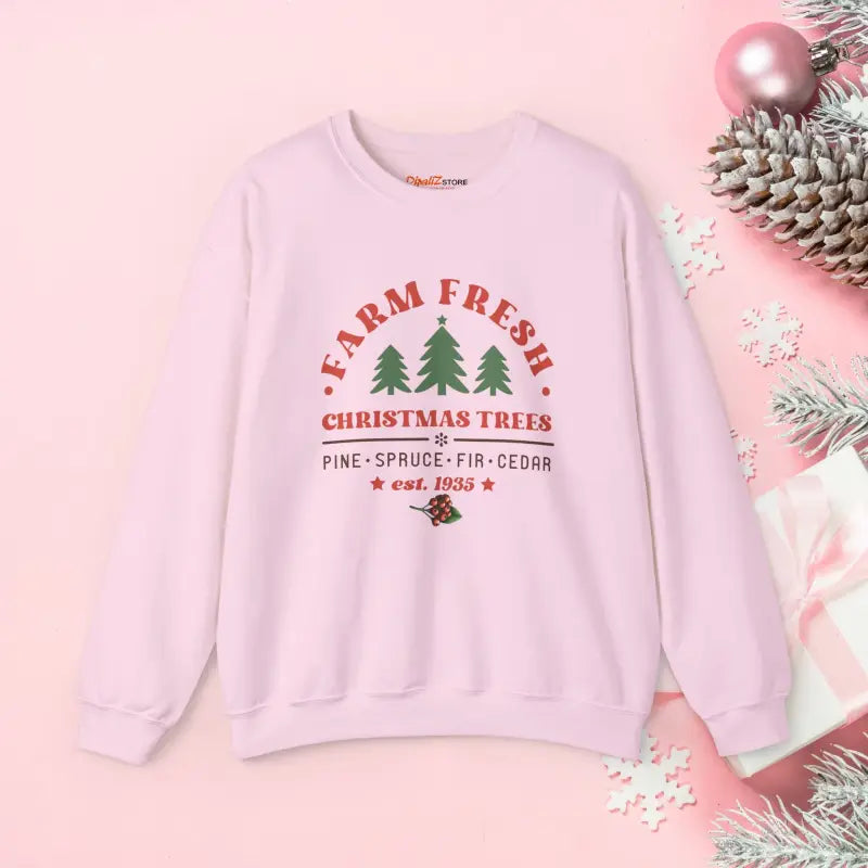 Farm Fresh Christmas Tree Unisex Heavy Blend Crewneck - s / Light Pink Sweatshirt