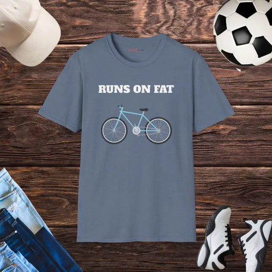 Ride in Style: Unisex Bicycle Runs on Fat T-shirt - Heather Indigo / s T-shirt