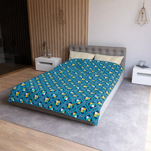 Geometric Blue Tile Duvet Cover - Retro Modern Bedding - Dipaliz - Home Decor