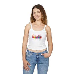 Fearless Floral Crop Tank - Colorful Watercolor Drip Design - Dipaliz - Solid White Blend / Xs - Top