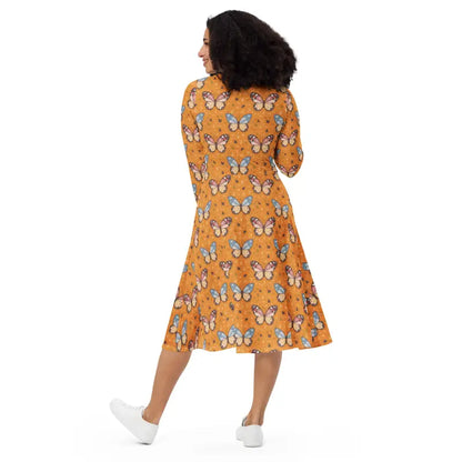 Twirl in Curvy Butterflies Long Sleeve Midi Dress - Dresses