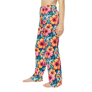 Vibrant Floral Pajama Pants - Large Hibiscus Print - Dipaliz - Pajamas