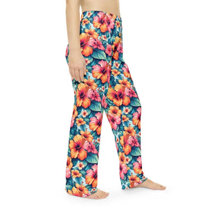 Vibrant Floral Pajama Pants - Large Hibiscus Print - Dipaliz - Pajamas
