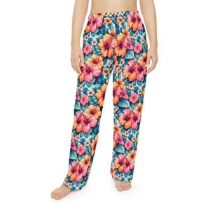 Vibrant Floral Pajama Pants - Large Hibiscus Print - Dipaliz - Pajamas