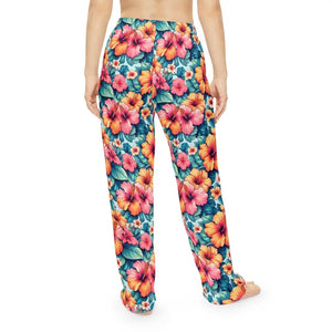 Vibrant Floral Pajama Pants - Large Hibiscus Print - Dipaliz - Pajamas