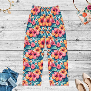 Vibrant Floral Pajama Pants - Large Hibiscus Print - Dipaliz - s - Pajamas