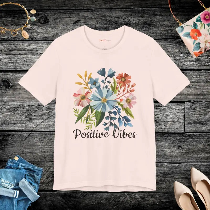 Floral Unisex Tee: Embrace Positive Vibes Everyday - Soft Pink / s T-shirt