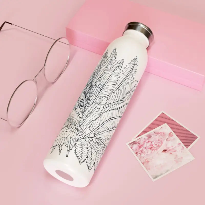 Ferns Slim Water Bottle: Hydrate in Style with Leafy Elegance - 20oz / White Mug