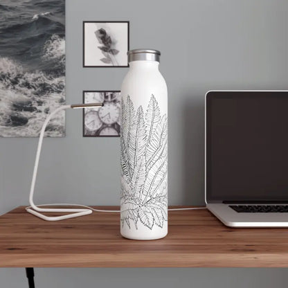 Ferns Slim Water Bottle: Hydrate in Style with Leafy Elegance - 20oz / White Mug