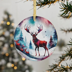 Reindeer Acrylic Ornaments - Festive Gold Ribbon Decor - Dipaliz - 25 Pcs / Round / one Size - Holiday