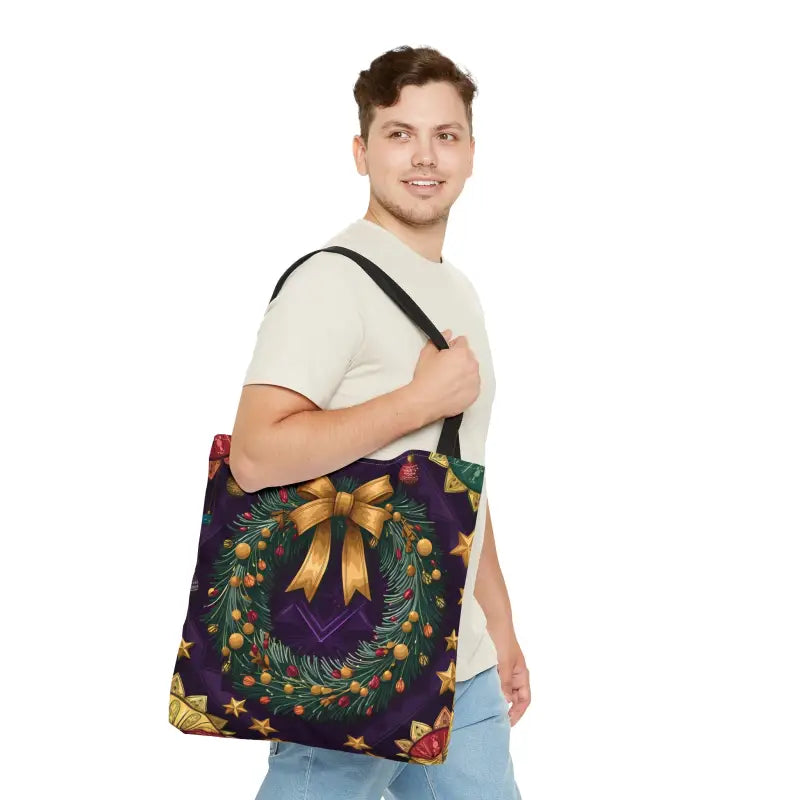 Get Festive with the Christmas Wreath Aop Tote Bag! - Bags