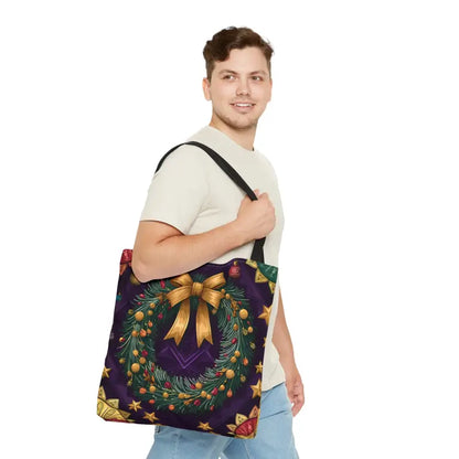 Get Festive with the Christmas Wreath Aop Tote Bag! - Bags