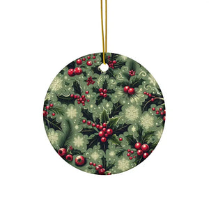 Festive Ceramic Ornaments Featuring Holly Leaves - Dipaliz - Circle / 3 Pcs / one Size - Holiday