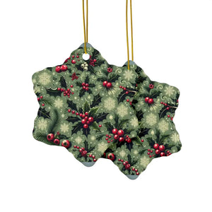 Festive Ceramic Ornaments Featuring Holly Leaves - Dipaliz - Holiday