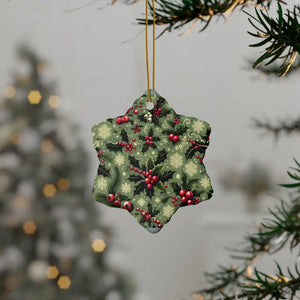 Festive Ceramic Ornaments Featuring Holly Leaves - Dipaliz - Holiday
