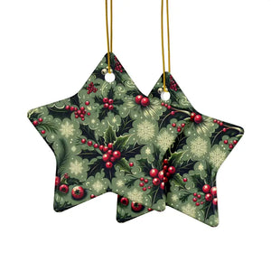 Festive Ceramic Ornaments Featuring Holly Leaves - Dipaliz - Holiday