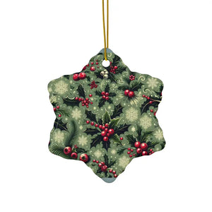 Festive Ceramic Ornaments Featuring Holly Leaves - Dipaliz - Snowflake / 10 Pcs / one Size - Holiday