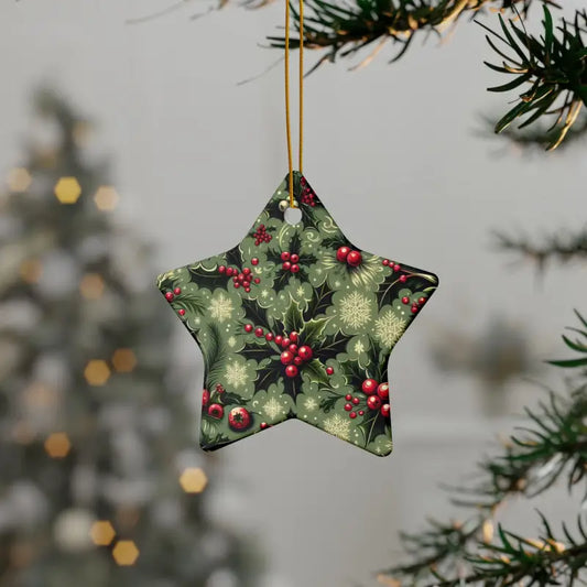 Festive Ceramic Ornaments with Holly Leaves for Christmas Magic - Star / 1 Pc / one Size Home Decor