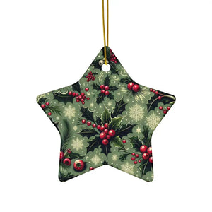 Festive Ceramic Ornaments Featuring Holly Leaves - Dipaliz - Star / 5 Pcs / one Size - Holiday