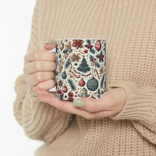 Festive Christmas Pattern Ceramic Mug for Cozy Sips - 11oz