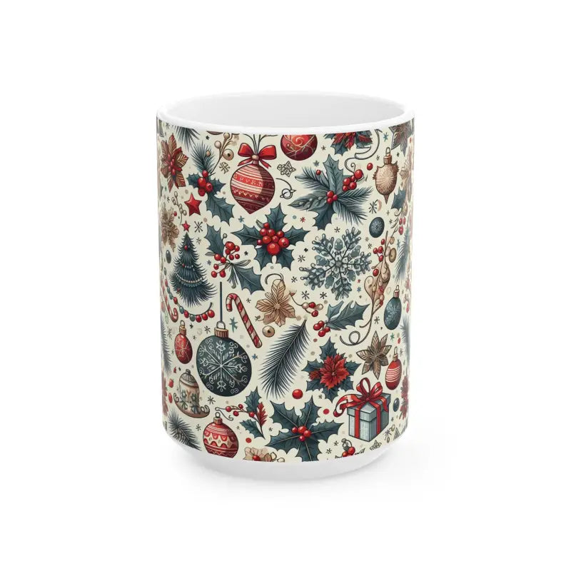 Festive Christmas Pattern Ceramic Mug for Cozy Sips - 15oz