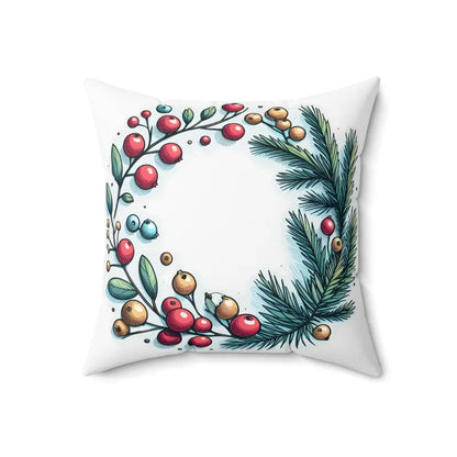 Festive Flair: Christmas Berries Polyester Square Pillow - 18’’ × Home Decor