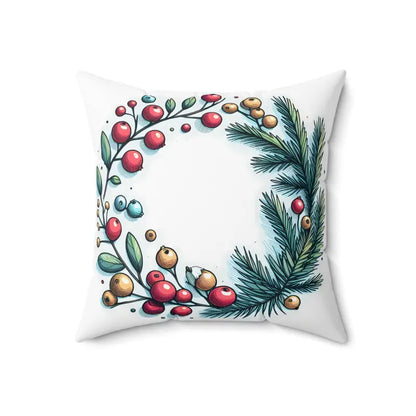 Festive Flair: Christmas Berries Polyester Square Pillow - Home Decor