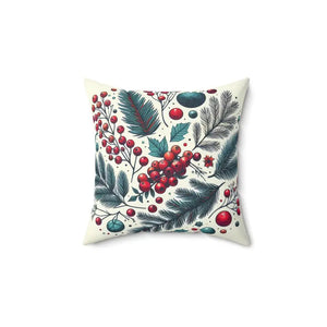Christmas Berries Spun Polyester Square Pillow - Holiday Decor - Dipaliz - 14’’ × - Throw Pillows