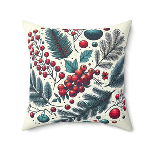 Christmas Berries Spun Polyester Square Pillow - Holiday Decor - Dipaliz - 20’’ × - Throw Pillows