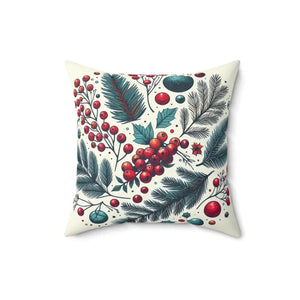 Christmas Berries Spun Polyester Square Pillow - Holiday Decor - Dipaliz - 16’’ × - Throw Pillows