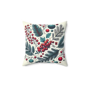 Christmas Berries Spun Polyester Square Pillow - Holiday Decor - Dipaliz - Throw Pillows