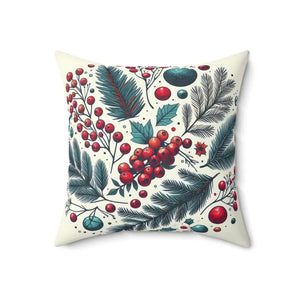 Christmas Berries Spun Polyester Square Pillow - Holiday Decor - Dipaliz - Throw Pillows