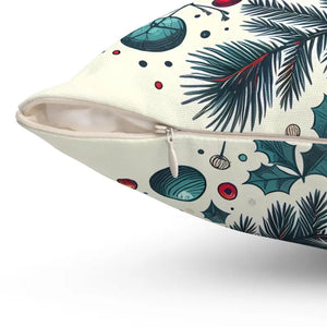 Christmas Berries Spun Polyester Square Pillow - Holiday Decor - Dipaliz - Throw Pillows