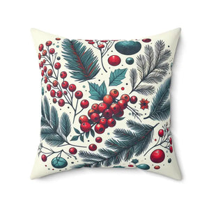 Christmas Berries Spun Polyester Square Pillow - Holiday Decor - Dipaliz - Throw Pillows