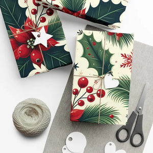 Holly Gift Wrap - Festive Detailed Leaves & Berries - Dipaliz - Wrapping Paper