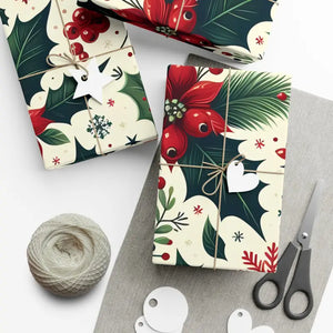 Holly Gift Wrap - Festive Detailed Leaves & Berries - Dipaliz - Wrapping Paper