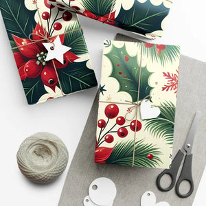 Holly Gift Wrap - Festive Detailed Leaves & Berries - Dipaliz - Wrapping Paper