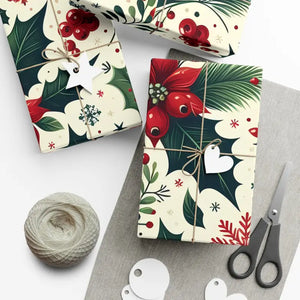 Holly Gift Wrap - Festive Detailed Leaves & Berries - Dipaliz - Wrapping Paper