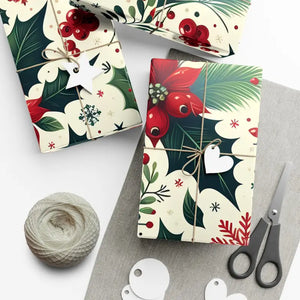 Holly Gift Wrap - Festive Detailed Leaves & Berries - Dipaliz - Wrapping Paper