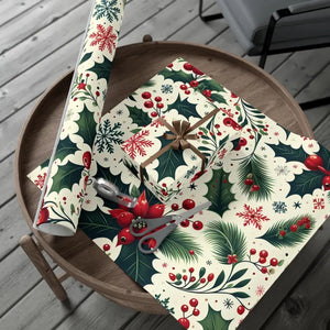 Holly Gift Wrap - Festive Detailed Leaves & Berries - Dipaliz - Wrapping Paper