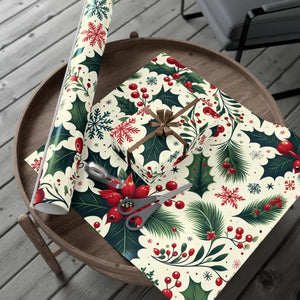 Holly Gift Wrap - Festive Detailed Leaves & Berries - Dipaliz - Wrapping Paper