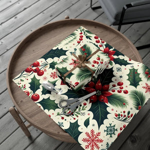 Holly Gift Wrap - Detailed Leaves and Berries Design - Dipaliz - 30’’ x 20’’ / Matte - Paper Products