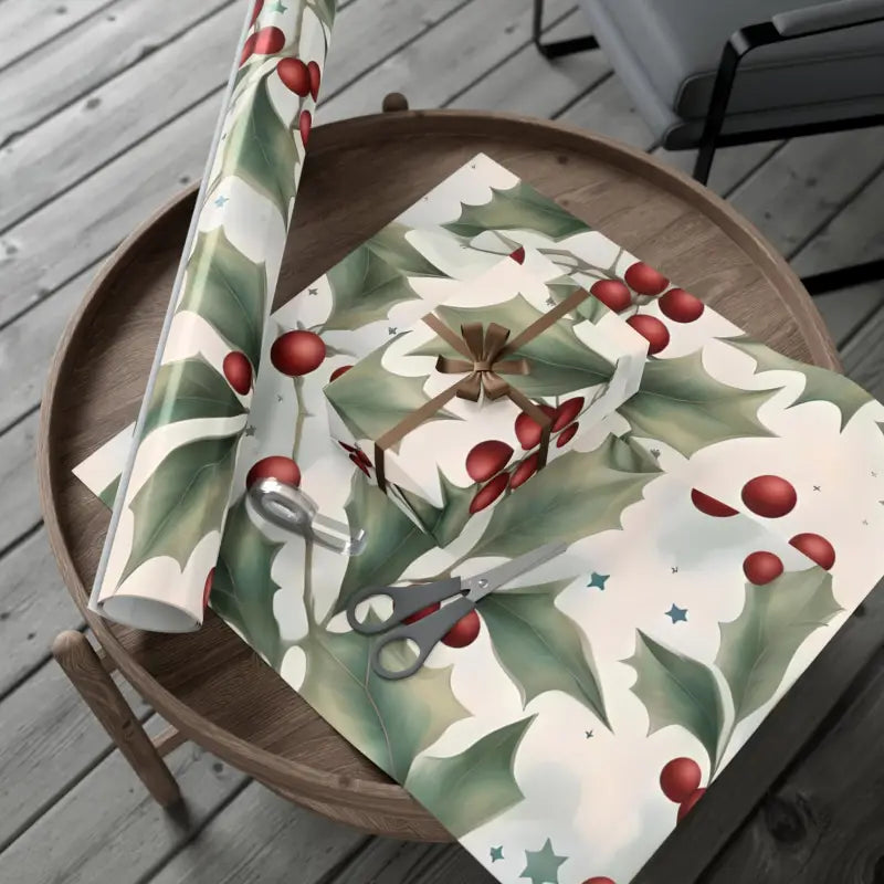 Nature-inspired Holly Leaves Gift Wrap for Perfect Presents - 30’’ x 144’’ / Satin Home Decor