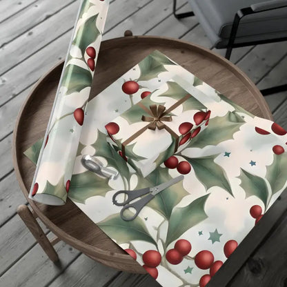 Nature-inspired Holly Leaves Gift Wrap for Perfect Presents - 30’’ x 72’’ / Satin Home Decor